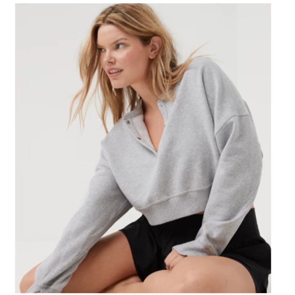 OFFLINE By Aerie Throwback Snap Fleece Crewneck Sweatshirt  L